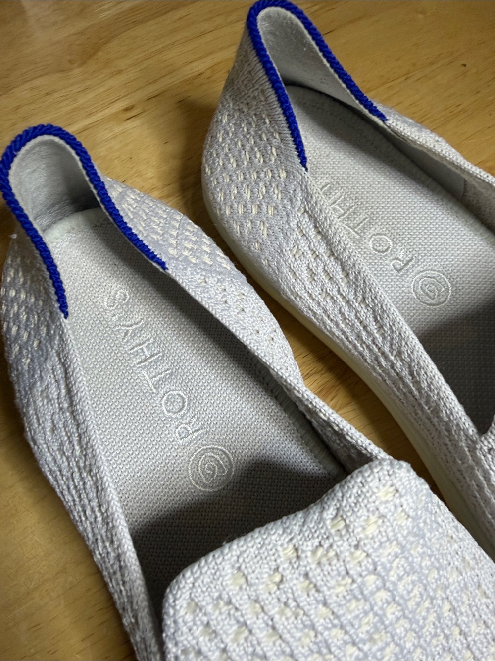 Rothy's cream Slip-On Knit Flats with Blue Heel Tab - Picture 4 of 10